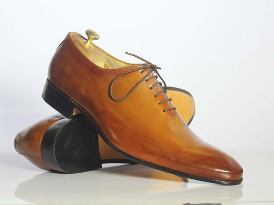 Handmade Men's Tan Pointed Toe Dress Shoes, Men Leather Lace Up Designer Shoes - theleathersouq