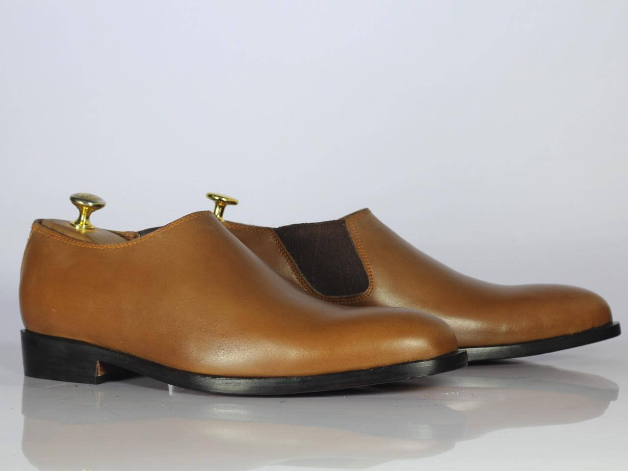 Handmade Men's Tan Dress Shoes, Men Leather Slip On Designer Shoes - theleathersouq