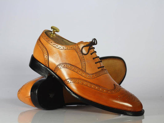 Handmade Men Brown Wing Tip Brogue Shoes, Men Leather Lace Up Dress Formal Shoes - theleathersouq