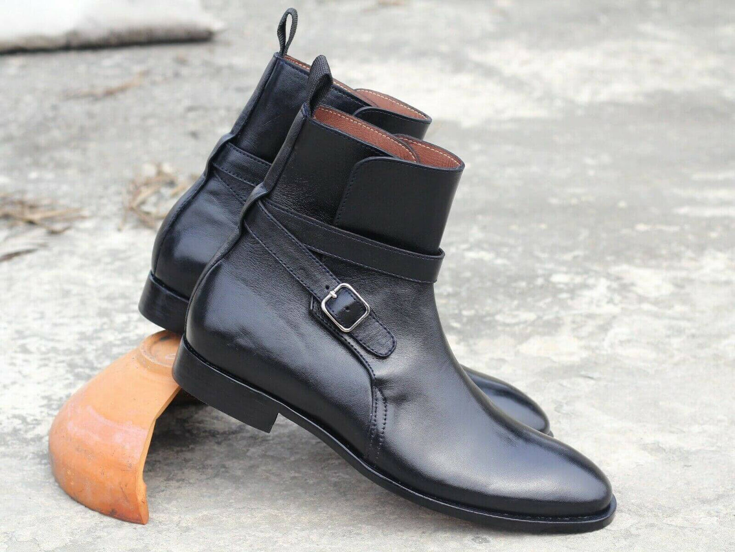 Handmade Men's Ankle High Black Leather Boots, Men Designer Jodhpurs Boots - theleathersouq