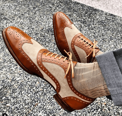 New Handmade Tan Beige Brown Shoes Spectator Dress Luxury formal Shoes For Men - theleathersouq