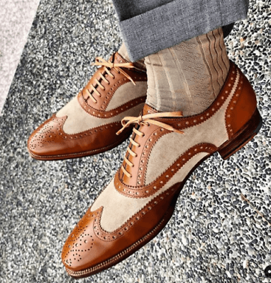 New Handmade Tan Beige Brown Shoes Spectator Dress Luxury formal Shoes For Men - theleathersouq