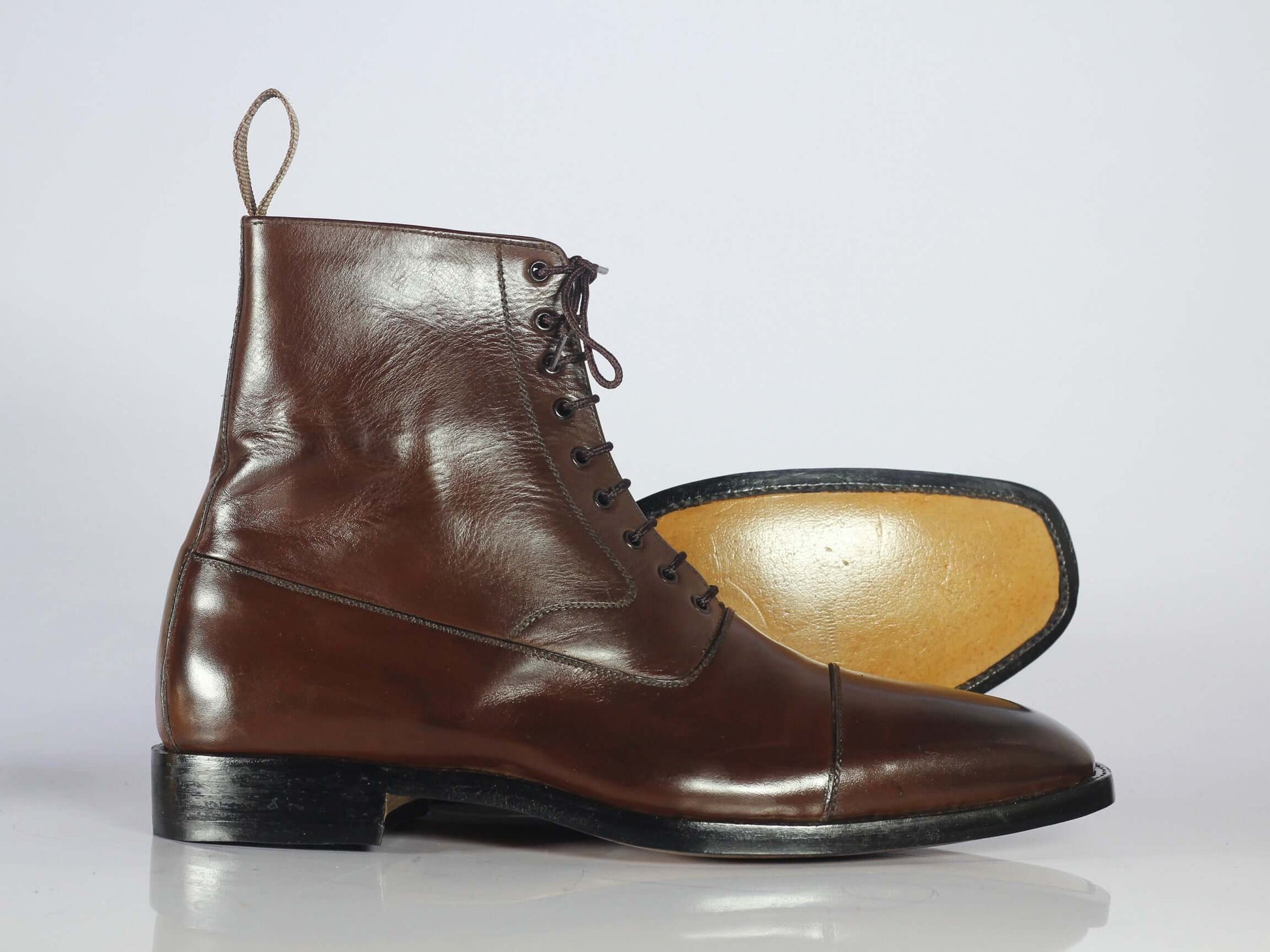 Handmade Men's Brown Ankle High Boots, Men Leather Cap Toe Lace Up Fashion Boots - theleathersouq