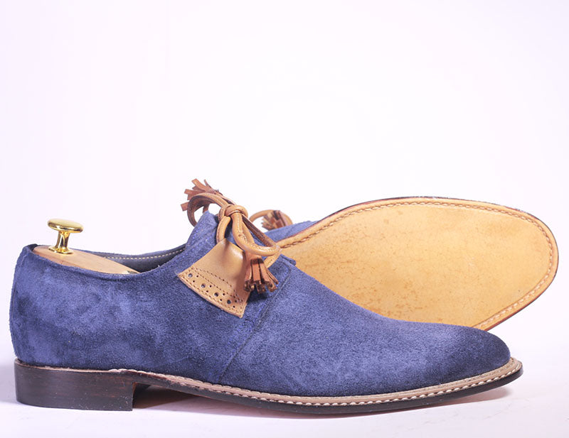 Handmade Men's Blue Suede Shoe, Men Designer Shoes, Men Lace Up Dress Shoes - theleathersouq