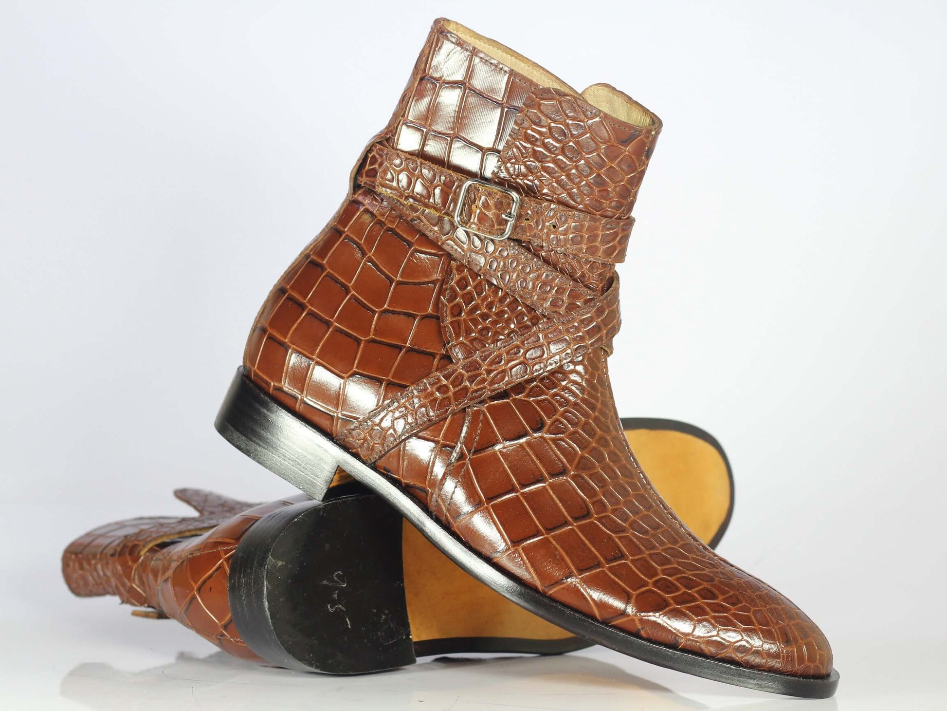 Men's Handmade Brown Jodhpurs alligator texture Boots, Men Designer Dress Boots - theleathersouq