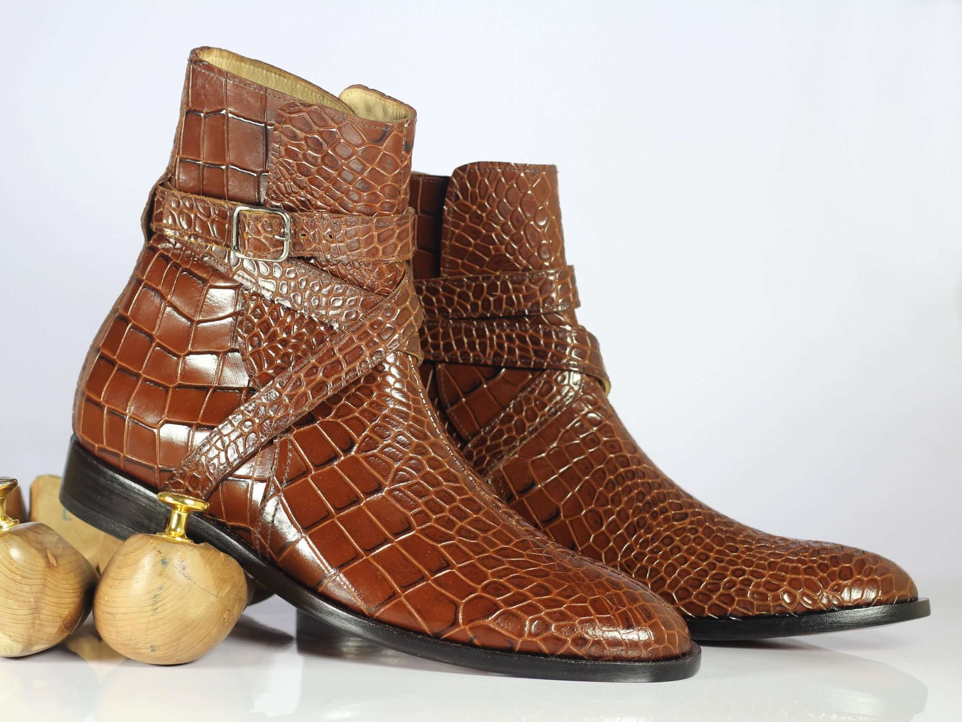 Men's Handmade Brown Jodhpurs alligator texture Boots, Men Designer Dress Boots - theleathersouq