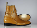 Handmade Men's Ankle High Tan Leather Boots, Men Designer Jodhpurs Boots - theleathersouq