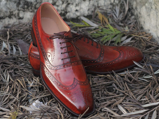 Awesome Handmade Men's Brown Wing Tip Brogue Leather Shoes, Men Lace up Designer Shoes - theleathersouq