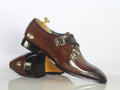Handmade Men's Brown Double Monk Leather Shoes, Men Designer Dress Shoes - theleathersouq