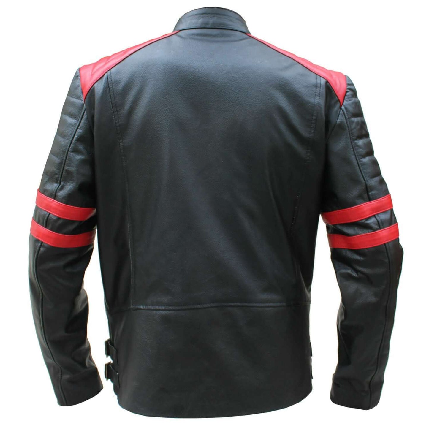 Brando Men's Black & Red Padded Power Shoulders Biker Genuine Leather Jacket - theleathersouq