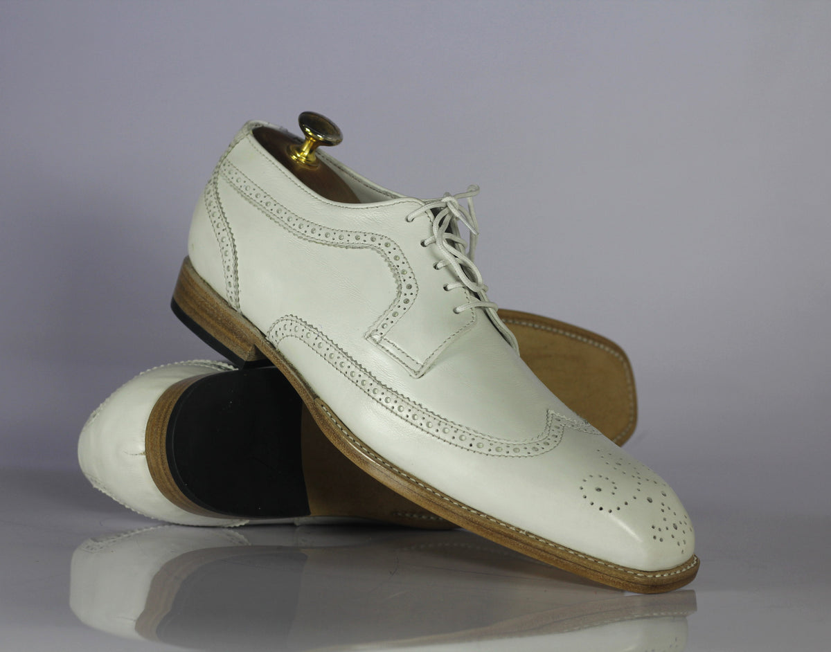 Handmade Men's White Leather Wing Tip Brogue Shoes, Men Designer Fashi ...