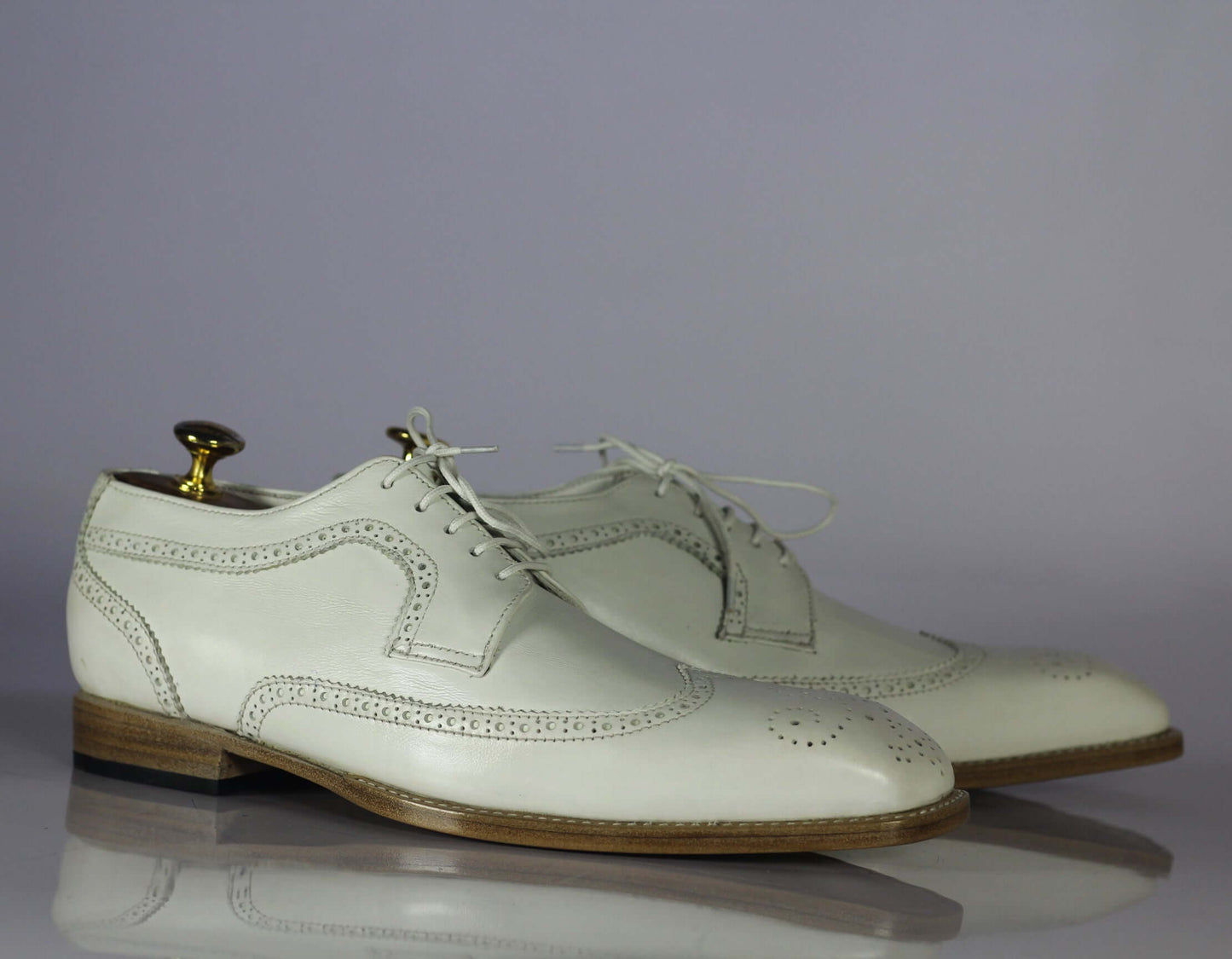 Handmade Men's White Leather Wing Tip Brogue Shoes, Men Designer Fashion Shoes - theleathersouq