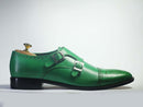 Handmade Men's green Monk Strap Leather Shoes, Men Designer Dress Shoes - theleathersouq