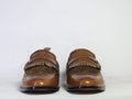 Bespoke Brown Fringes Monk Strap Shoes, Men's Handmade Leather Suede Dress Shoes - theleathersouq