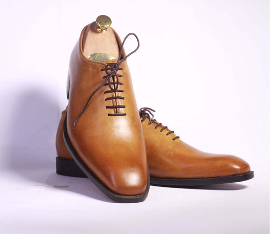 Handmade Men's Tan Leather Lace Up Dress Formal Shoes, Men Designer Stylish Shoes - theleathersouq