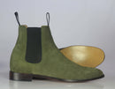 Handmade Men's Green Suede Ankle High Chelsea boots, Men Designer Formal Boots - theleathersouq