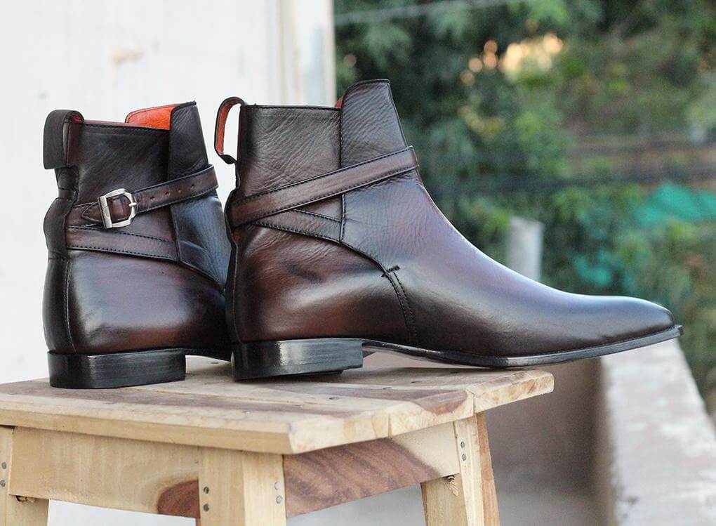 Handmade Men's Ankle High Brown Leather Boots, Men Designer Jodhpurs Boots - theleathersouq