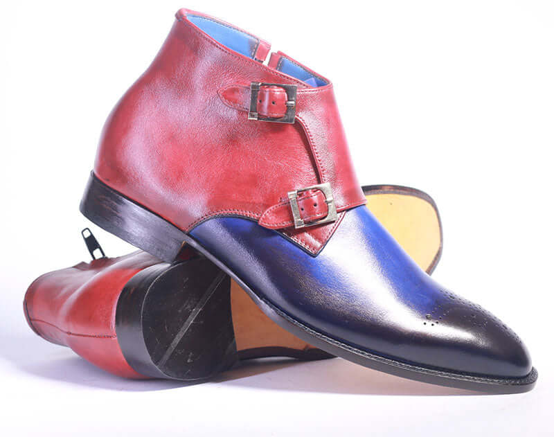 Handmade Leather Multi Color Brogue Toe boots, Men Double Monk Side & Zipper Boots - theleathersouq