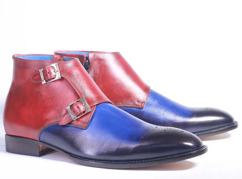 Handmade Leather Multi Color Brogue Toe boots, Men Double Monk Side & Zipper Boots - theleathersouq