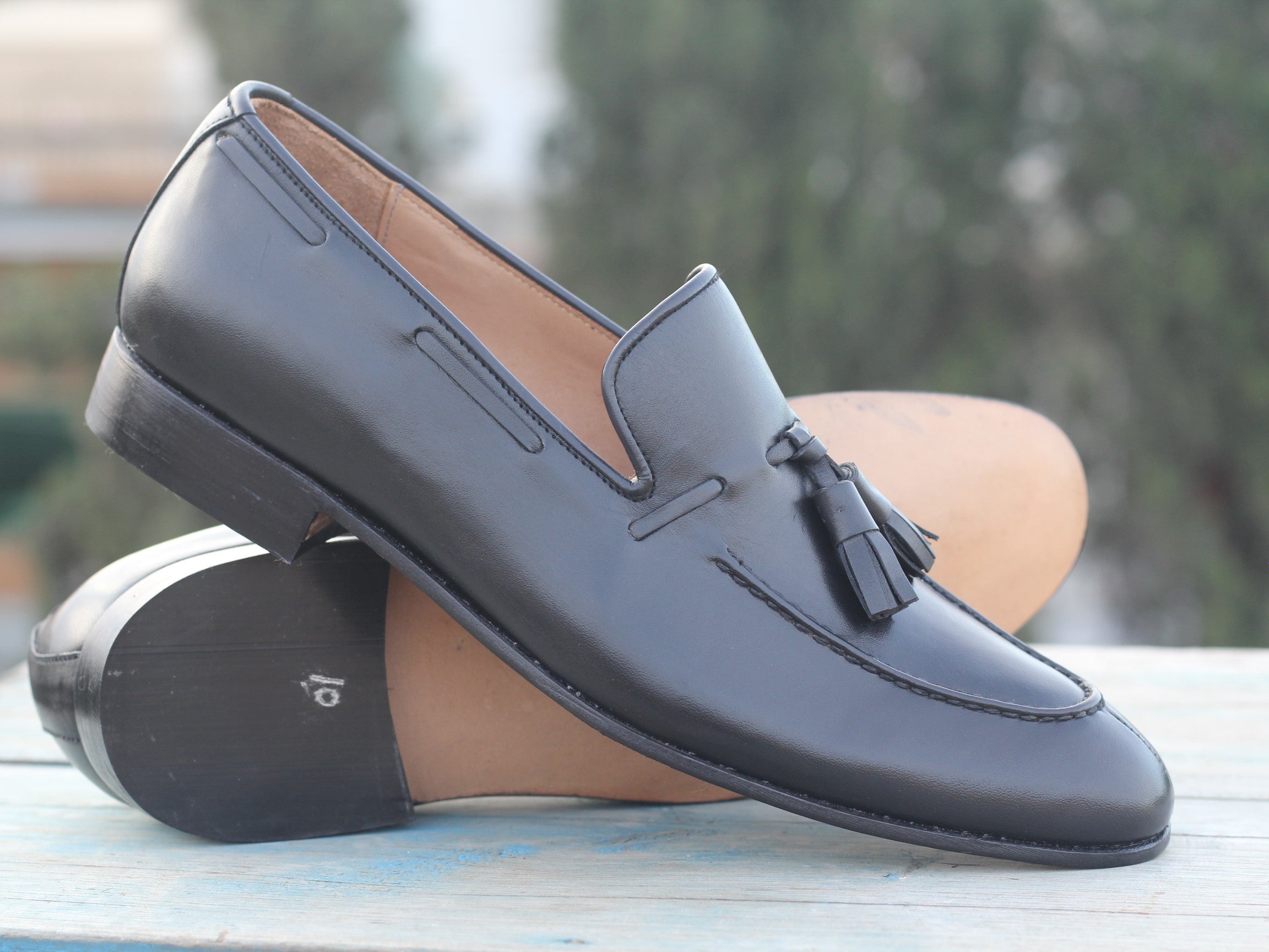 Men's Handmade Formal Shoes Tassels Black Calf Leather Elegant Formal  Dress Shoe