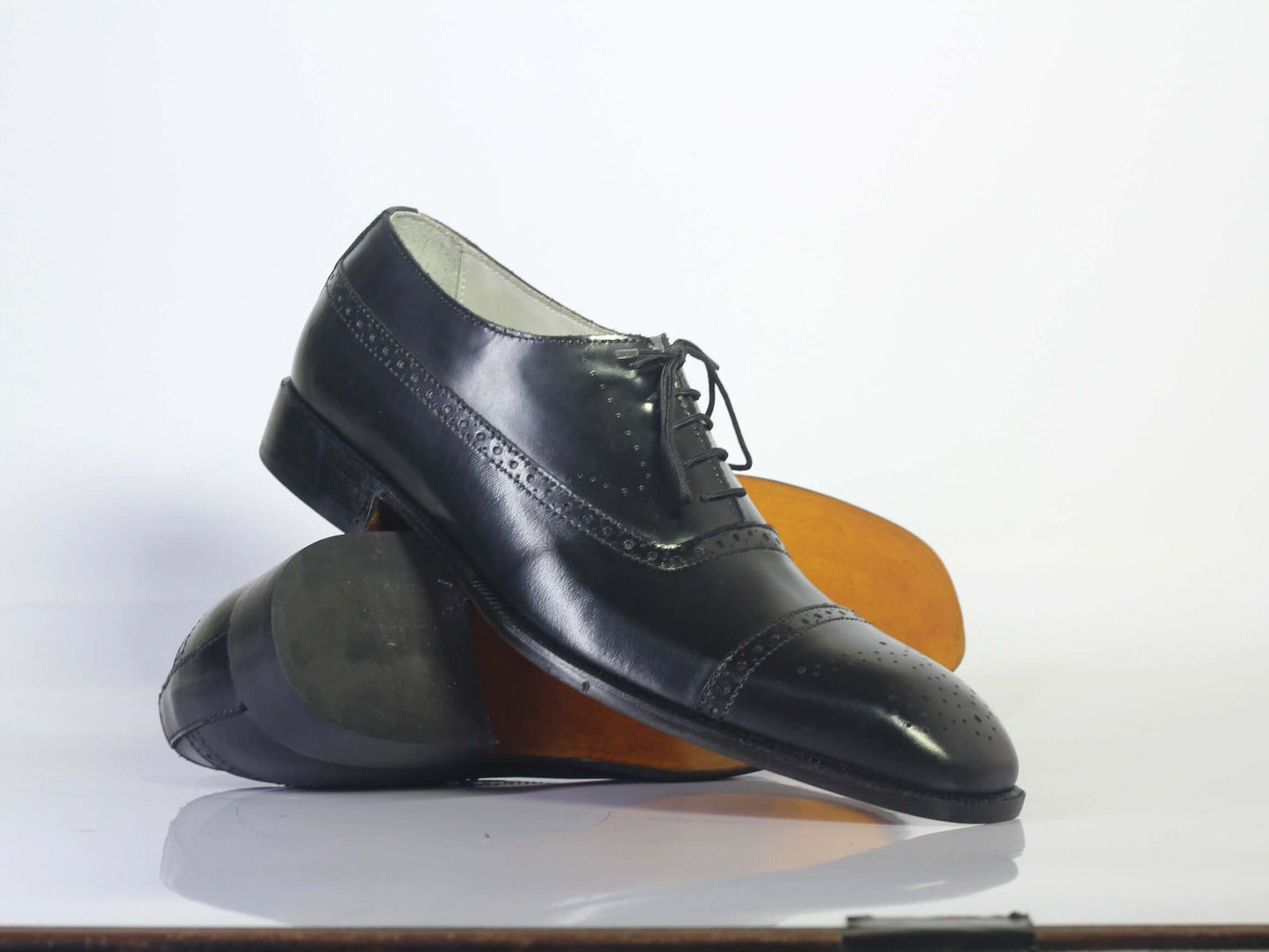 Handmade Men Black Leather Cap Toe Brogue Shoes, Men Dress Formal Designer Shoes - theleathersouq