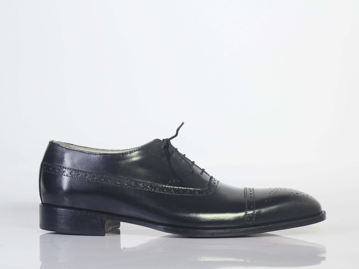 Handmade Men Black Leather Cap Toe Brogue Shoes, Men Dress Formal Designer Shoes - theleathersouq