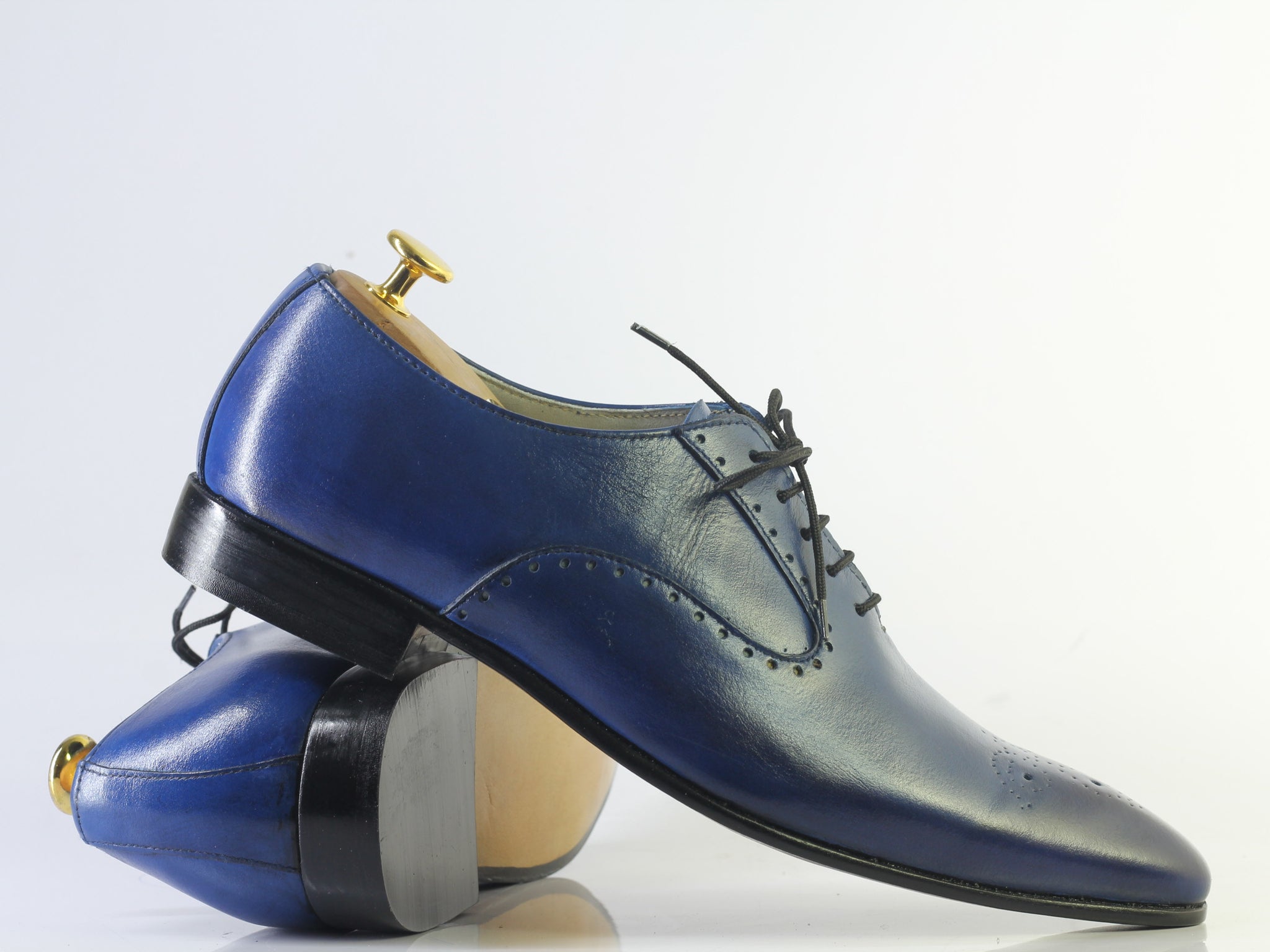 Handmade Men Blue Leather Wing Tip Brogue Shoes, Men Dress Formal Desi ...