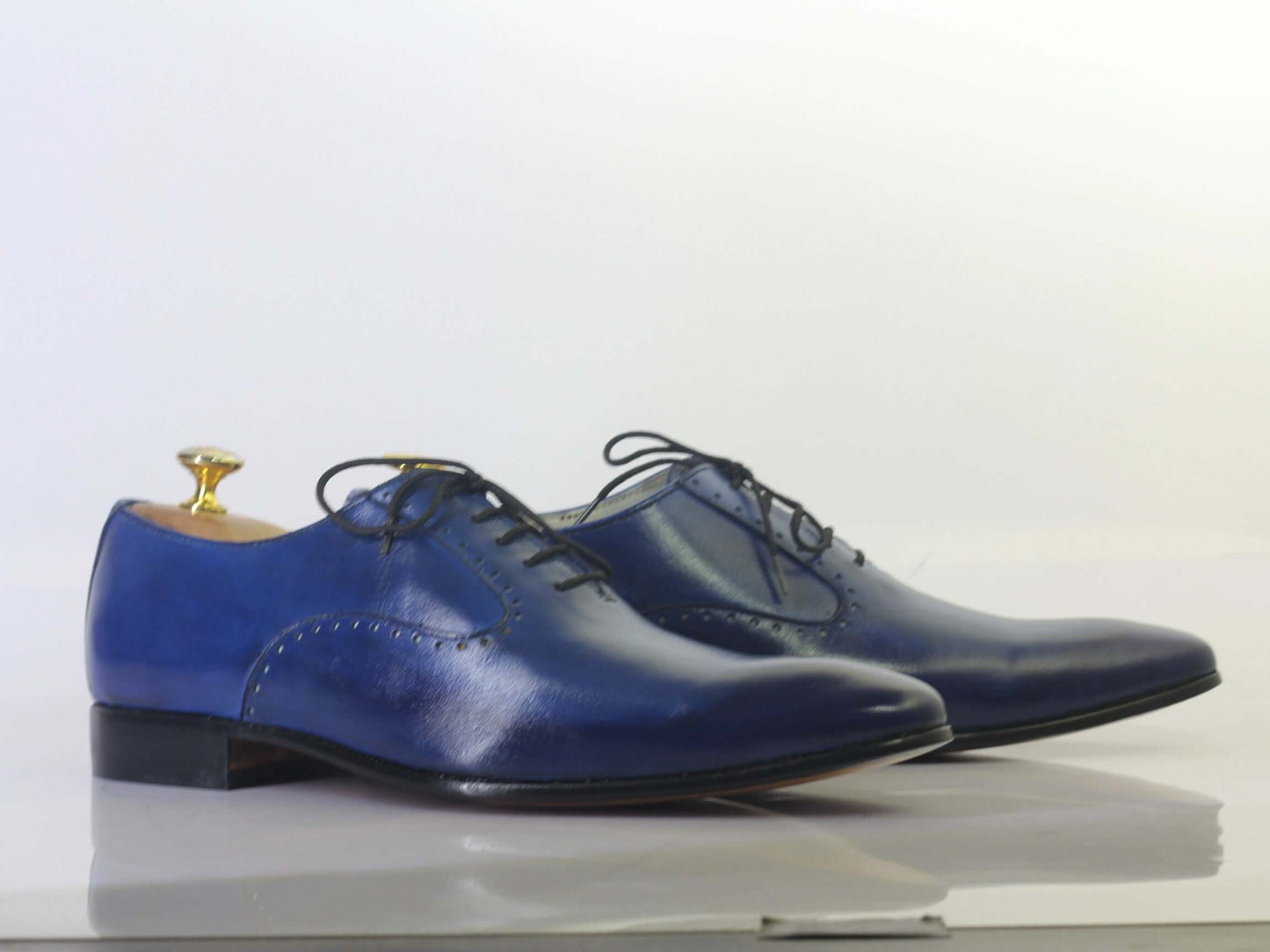 Handmade Men Blue Leather Pointed Toe Shoes, Men Dress Formal Designer Shoes - theleathersouq