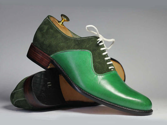 Handmade Men Green Leather & Suede Lace Up Shoes, Men Dress Formal Designer Shoes - theleathersouq