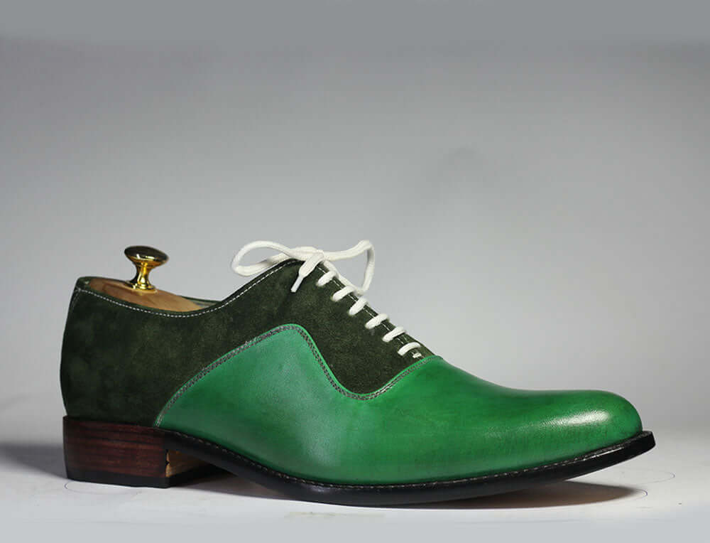 Handmade Men Green Leather & Suede Lace Up Shoes, Men Dress Formal Designer Shoes - theleathersouq