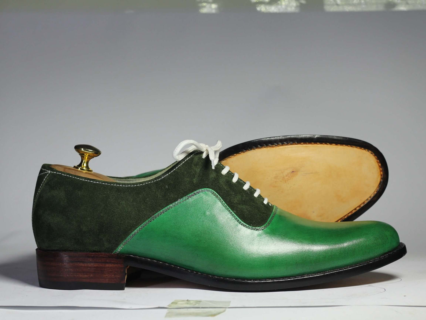 Handmade Men Green Leather & Suede Lace Up Shoes, Men Dress Formal Designer Shoes - theleathersouq