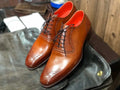 Handmade Men's Tan Leather Wing Tip Brogue Shoes, Men Formal Designer Shoes - theleathersouq
