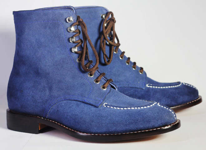 Handmade Men Blue Split Toe Suede Ankle Boots, Men Lace Up Designer Fashion Boots - theleathersouq