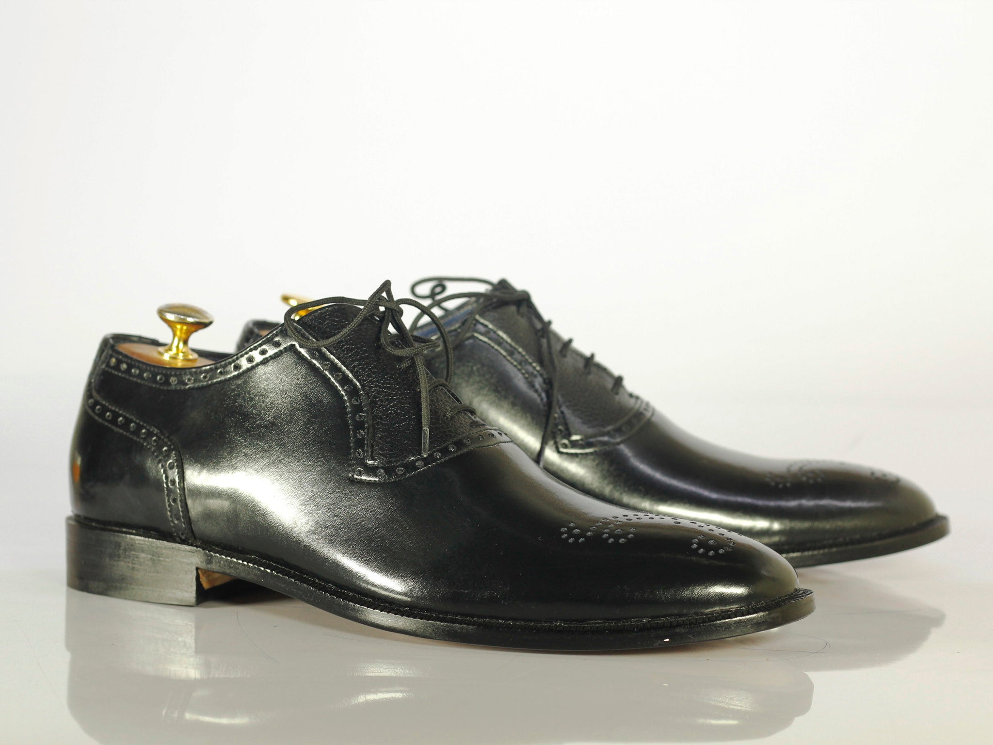 Elegant Handmade Men's Black Wing Tip Brogue Leather Shoes, Men Formal ...