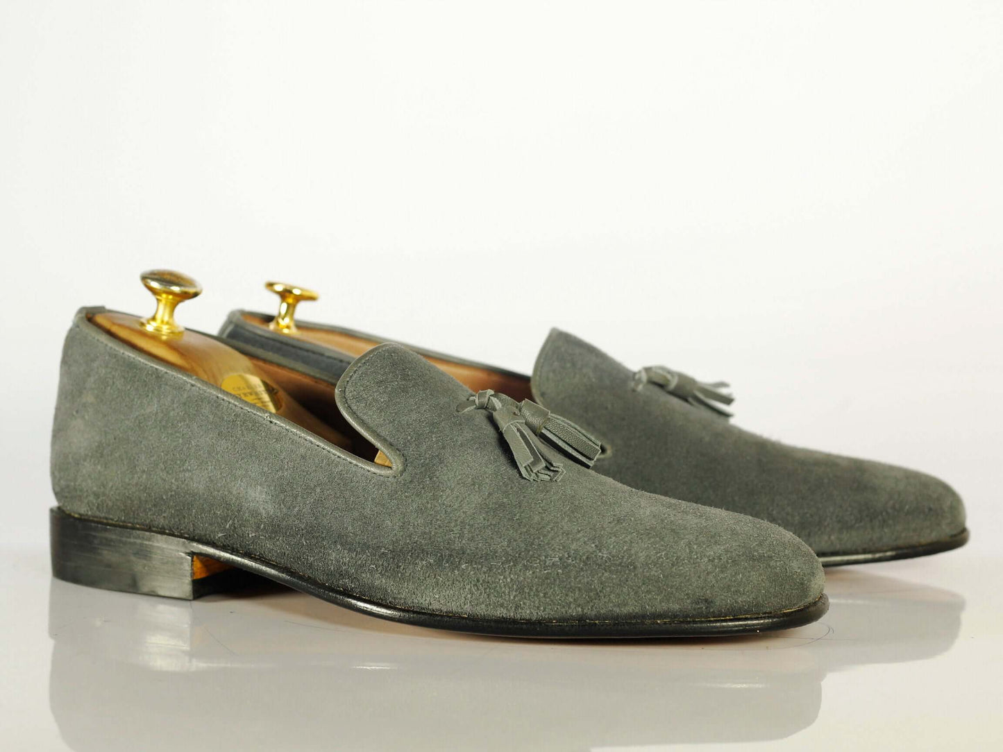 Elegant Handmade Men's Gray Suede Tassel Dress Loafer Shoes, Men Formal Designer Tussle Moccasin Shoes - theleathersouq