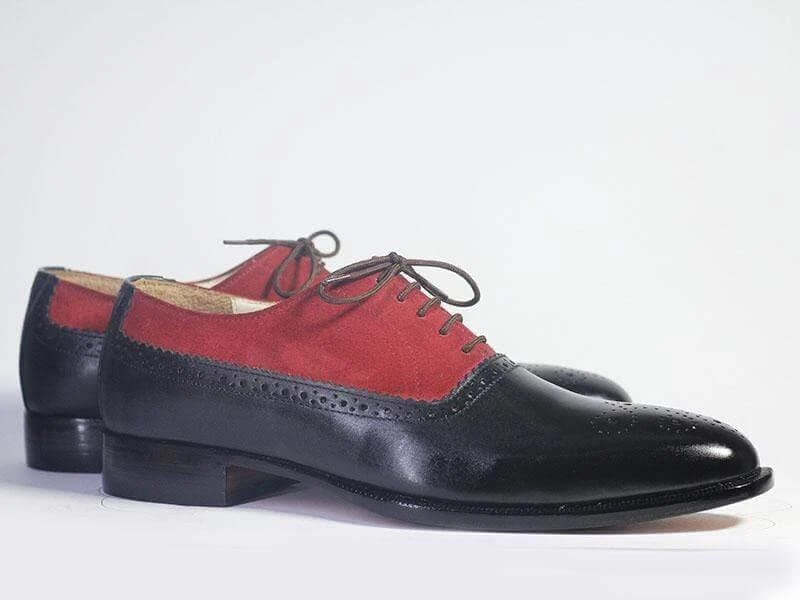 Elegant Handmade Men's Black & Red Wing Tip Brogue Shoes, Men Leather & Suede Designer Shoes - theleathersouq