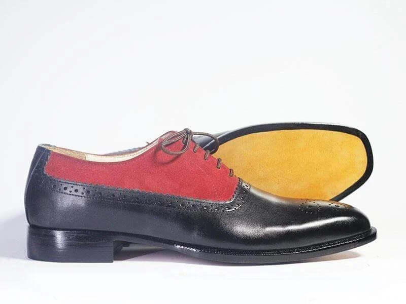 Elegant Handmade Men's Black & Red Wing Tip Brogue Shoes, Men Leather & Suede Designer Shoes - theleathersouq