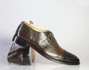 Men's Handmade Black Brown Cap Toe Brogue Leather Shoes, Men Designer Shoes - theleathersouq