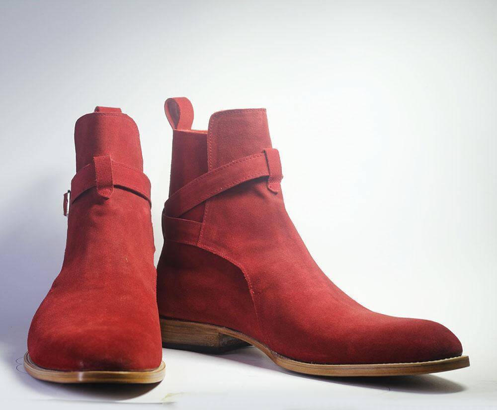 Handmade Men's Red Suede Ankle Boots, Men Designer Jodhpurs Boots - theleathersouq