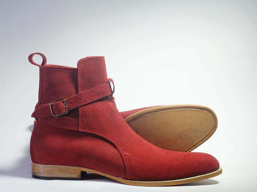 Handmade Men's Red Suede Ankle Boots, Men Designer Jodhpurs Boots - theleathersouq