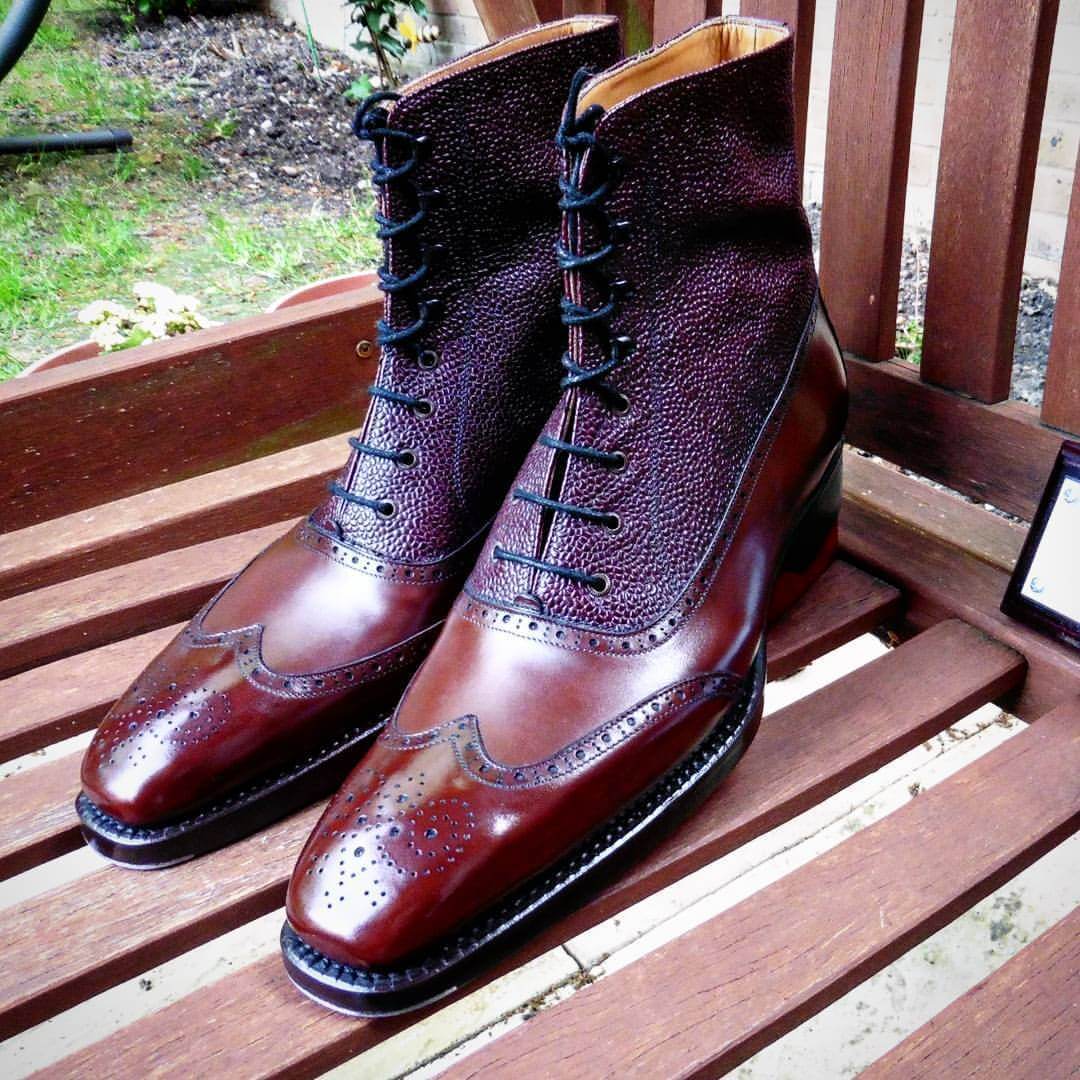 New Handmade Men's Burgundy Wing Tip Brogue Leather Ankle Boots, Men Designer Boots - theleathersouq