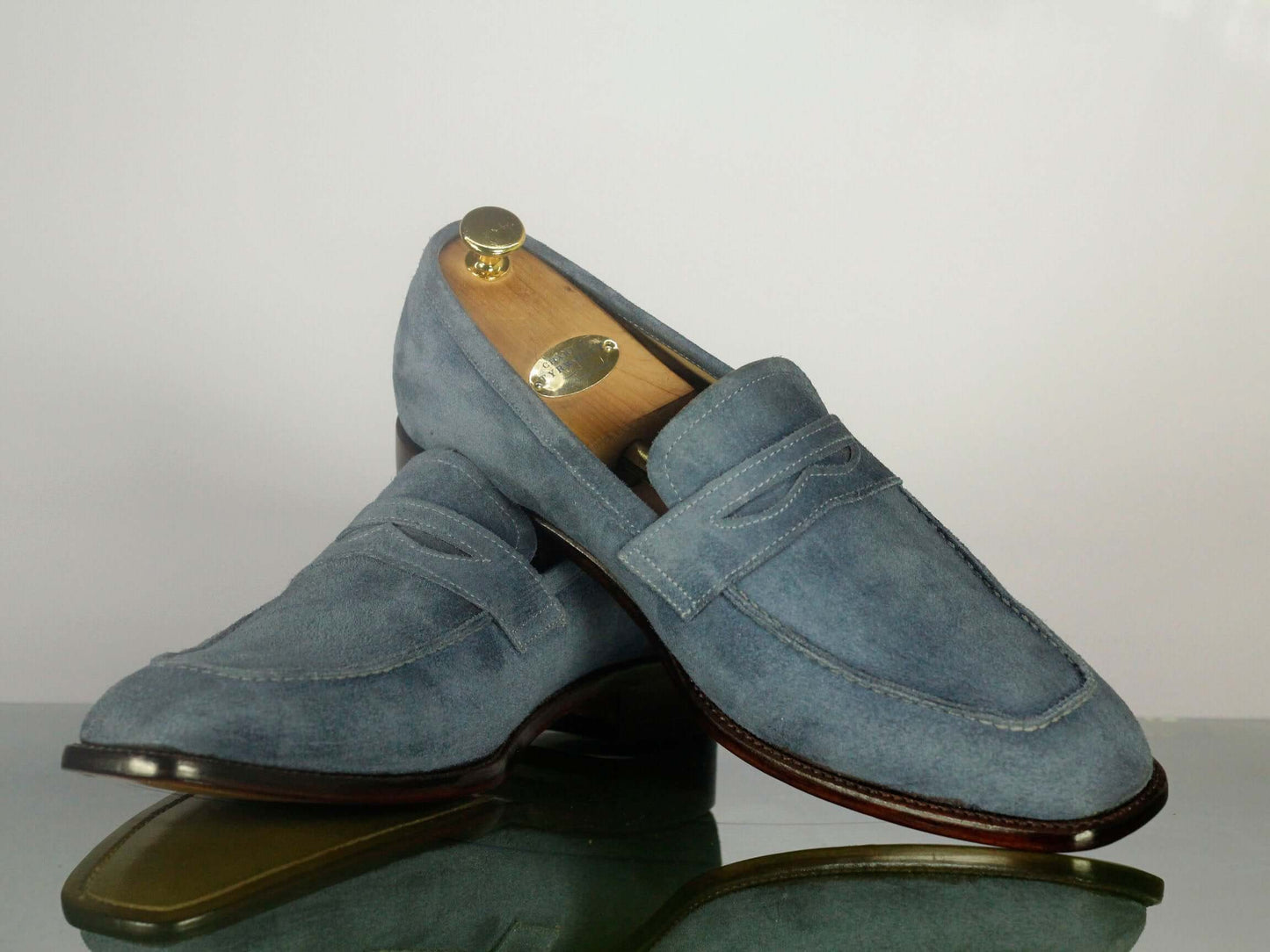 Elegant Handmade Men's Gray Suede Penny Loafer Shoes, Men Designer Dress Moccasin Shoes - theleathersouq