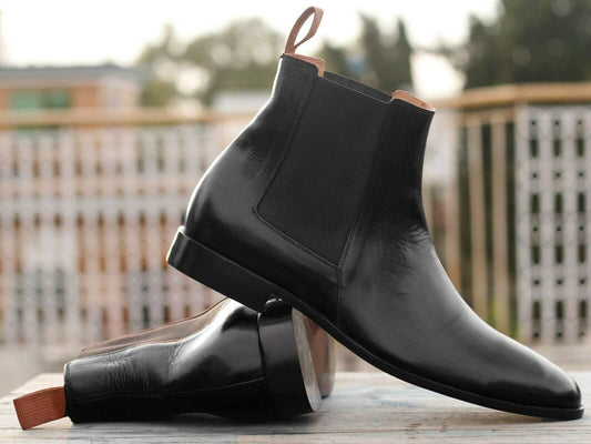 Men's Handmade Black Leather Chelsea Boots, Men Ankle Boots, Men Designer Boots - theleathersouq