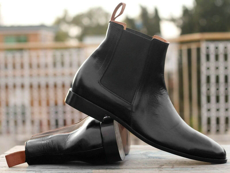 Men Handmade Black Leather Chelsea Boots Ankle Boots Designer Boots US 10