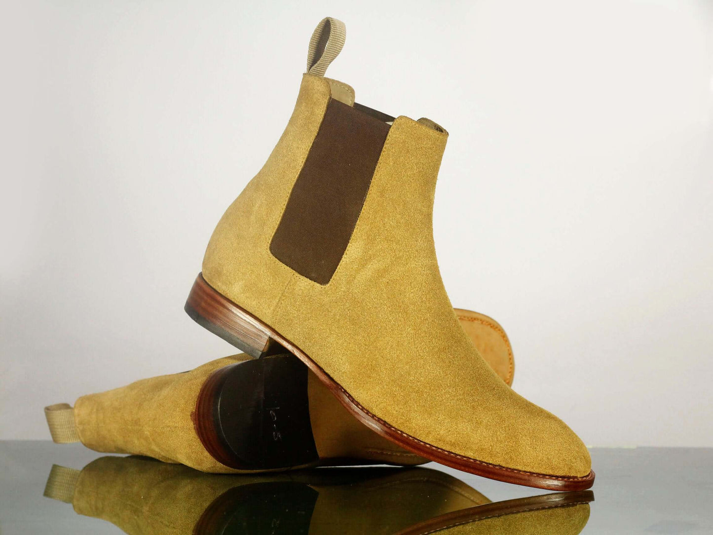 Elegant Men's  Handmade Beige Suede Chelsea Boots, Men Ankle Boots, Men Designer Boots - theleathersouq