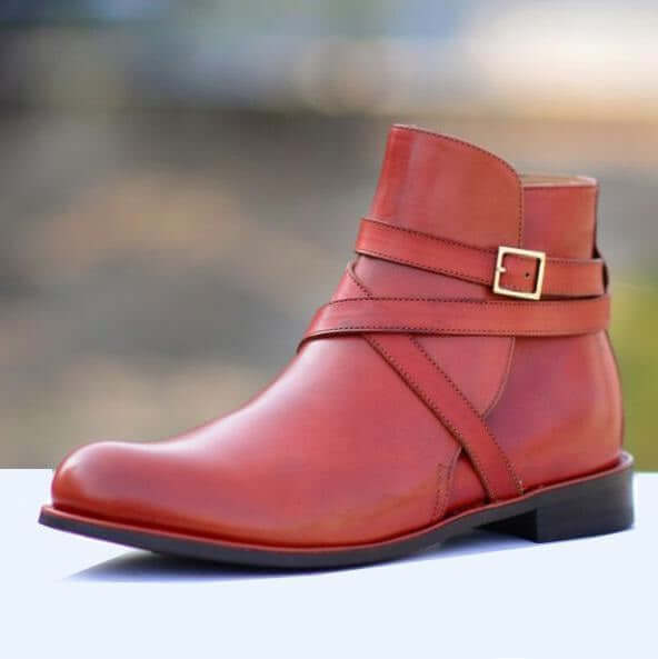 Stylish Handmade Men's Burgundy Leather Jodhpur Boots, Men Buckle Ankle Boots, Men Designer Boots - theleathersouq