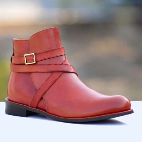 Stylish Handmade Men's Burgundy Leather Jodhpur Boots, Men Buckle Ankle Boots, Men Designer Boots - theleathersouq