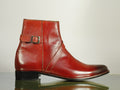 New Handmade Men's Burgundy Leather Jodhpur Boots, Men Buckle & Zipper Designer Boots - theleathersouq