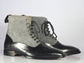 Handmade Men's Black Gray Wing Tip Brogue Leather Suede Ankle Designer Boots - theleathersouq