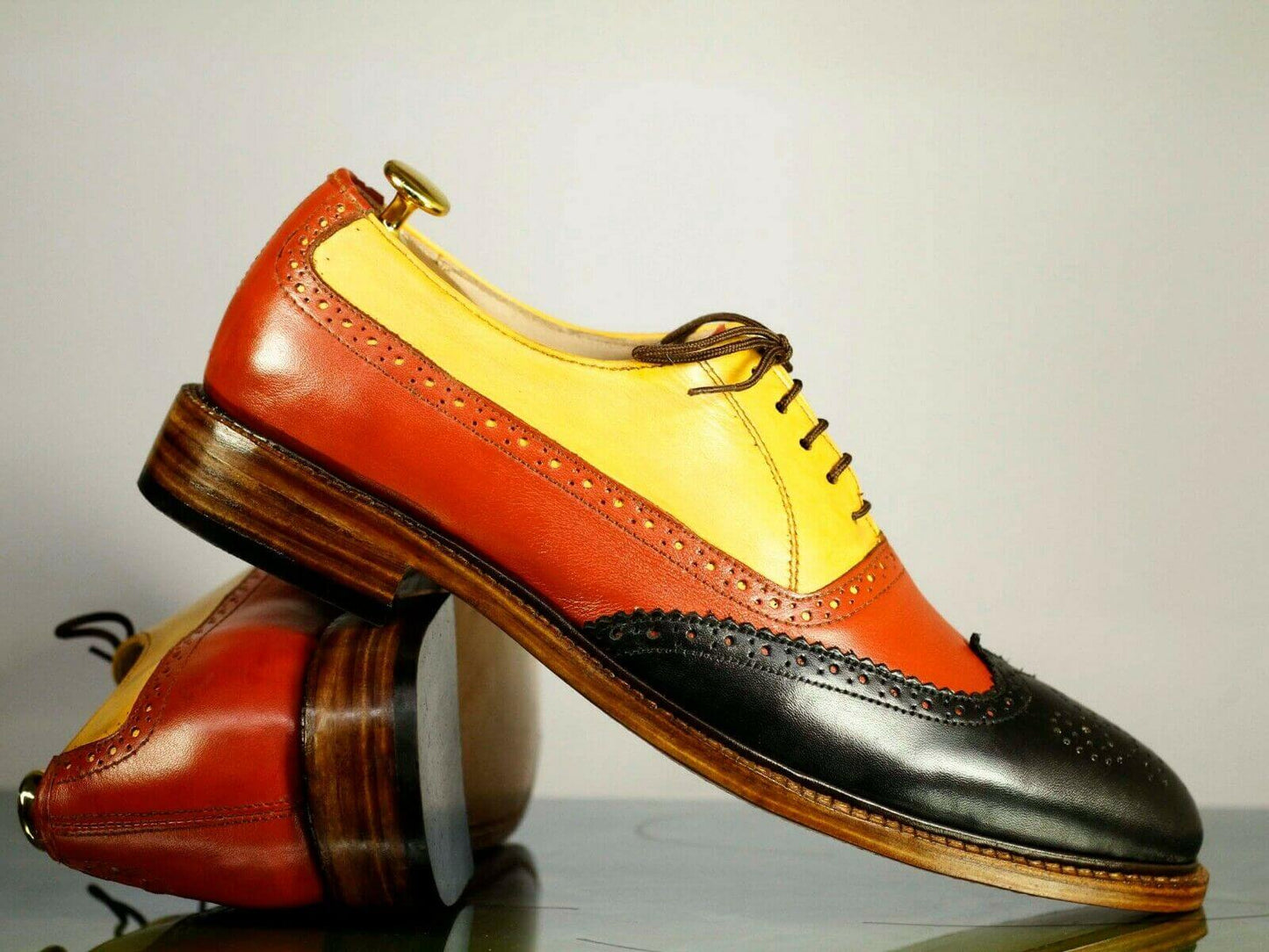 Men's Handmade Multi Color Wing Tip Brogue Leather Lace Up Shoes, Men Designer Dress Shoes - theleathersouq